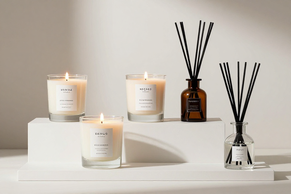 Luxury aromatic candles and reed diffusers, elegant home fragrance display