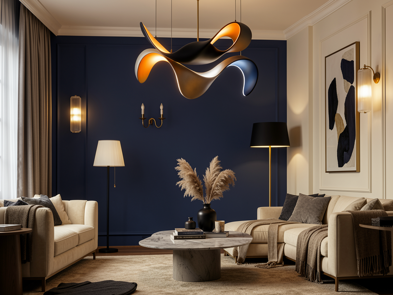 Premium interior lighting collection: chandelier, floor lamp and wall sconces